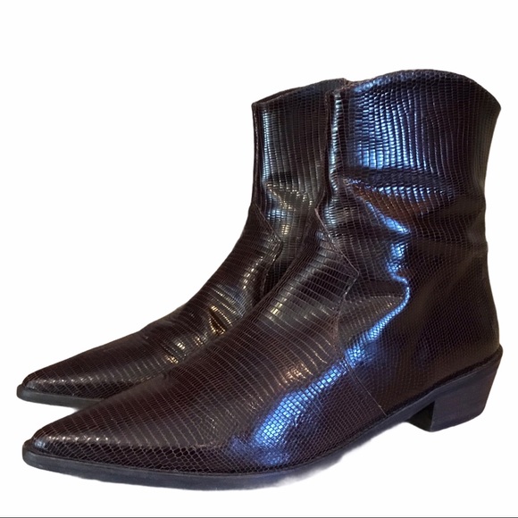 Free People Brown Leather Embossed Western Boots - Picture 2 of 10